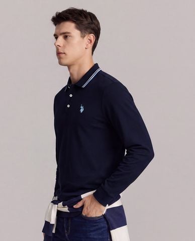  USPA - Áo polo nam tay dài thêu logo phối viền 