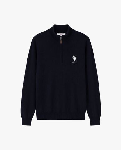  USPA - Áo dệt kim nam tay dài thêu logo khóa kéo 