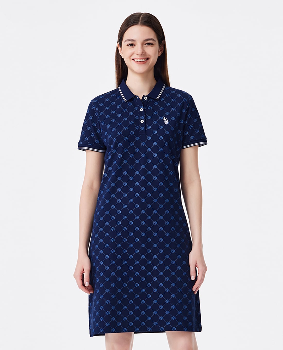 USPA - Đầm polo mini tay ngắn họa tiết monogram