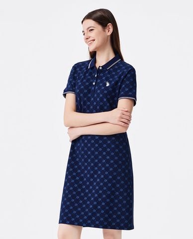  USPA - Đầm polo mini tay ngắn họa tiết monogram 