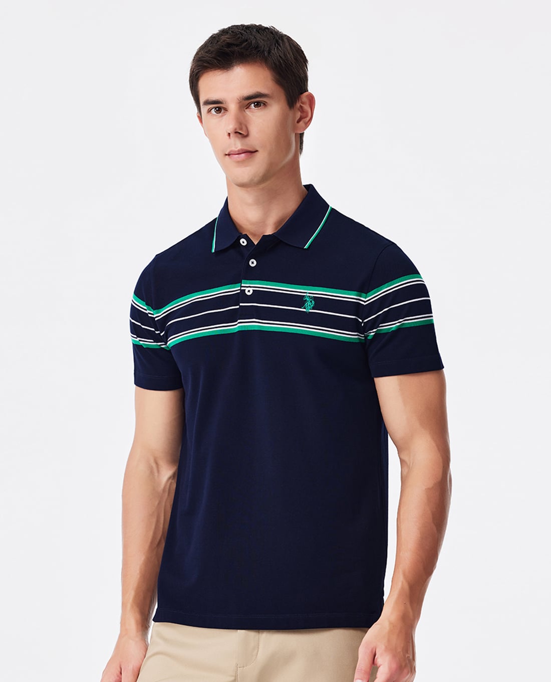 USPA - Áo polo nam cổ bẻ tay ngắn kẻ sọc
