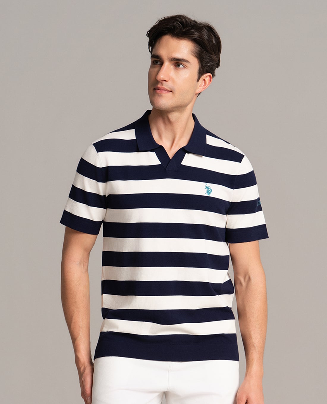 USPA - Áo dệt kim nam cổ bẻ tay ngắn thêu logo