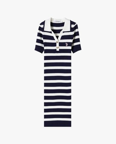  USPA - Đầm polo midi dệt kim tay ngắn kẻ sọc 