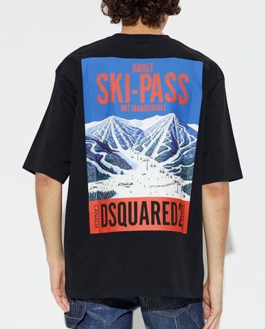  DSQUARED2 - Áo thun nam cổ tròn tay ngắn in họa tiết 