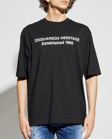  DSQUARED2 - Áo thun nam cổ tròn tay ngắn in họa tiết 