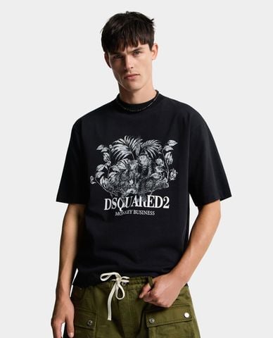  DSQUARED2 - Áo thun nam cổ tròn tay ngắn Monkey Business 