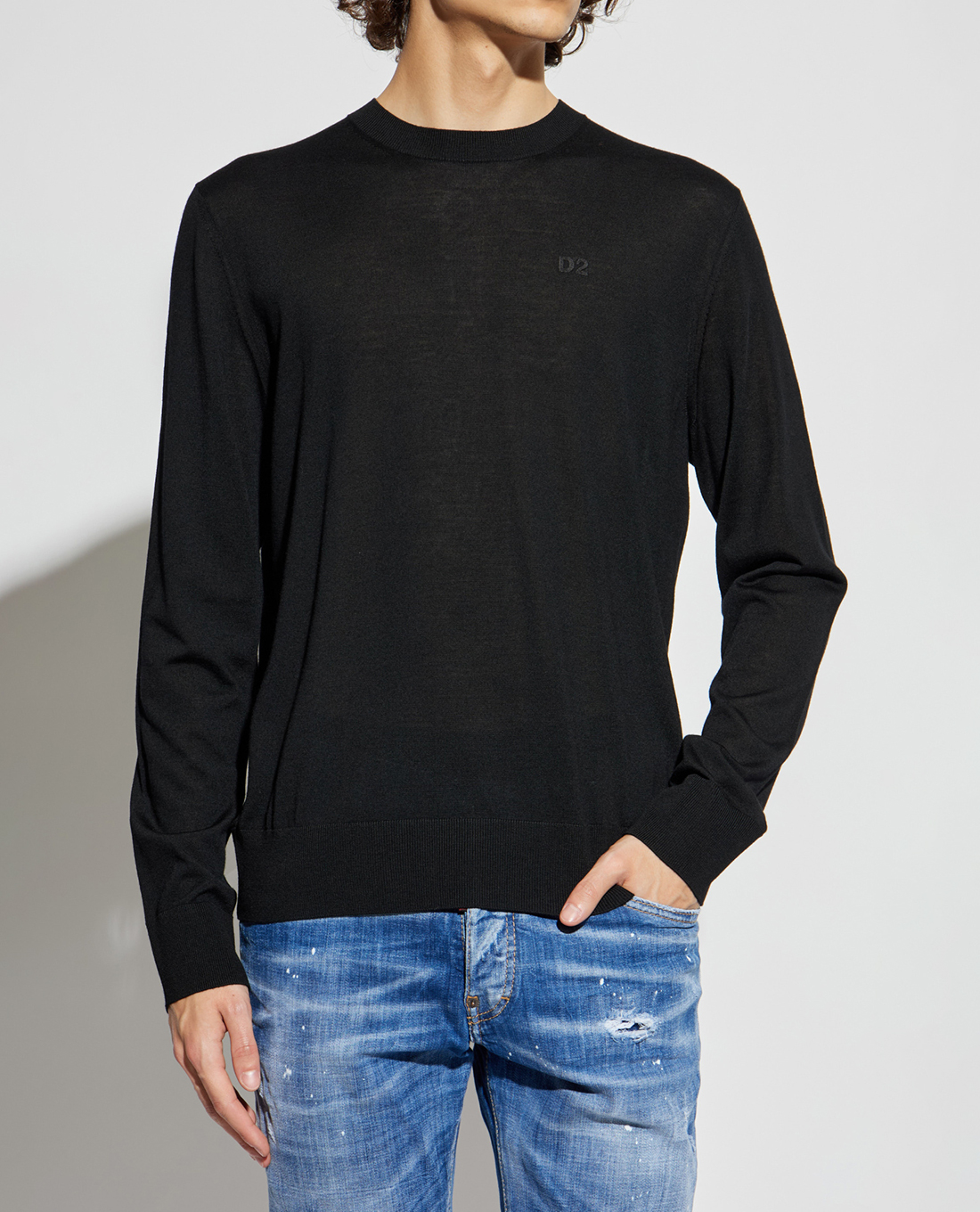 DSQUARED2 - Áo dệt kim nam cổ tròn tay dài thêu logo