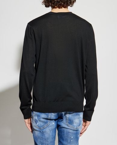  DSQUARED2 - Áo dệt kim nam cổ tròn tay dài thêu logo 