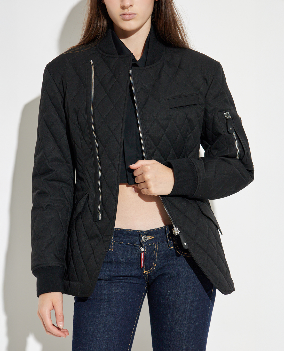 DSQUARED2 - Áo khoác chần bông nữ tay dài phối khóa zip