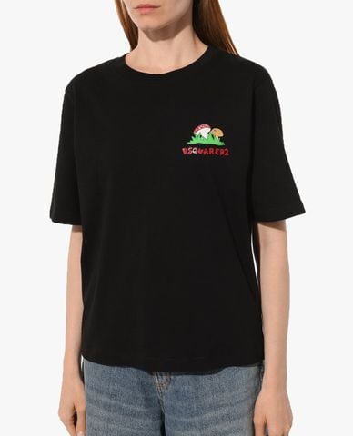  DSQUARED2 - Áo thun nữ cổ tròn tay ngắn in họa tiết 