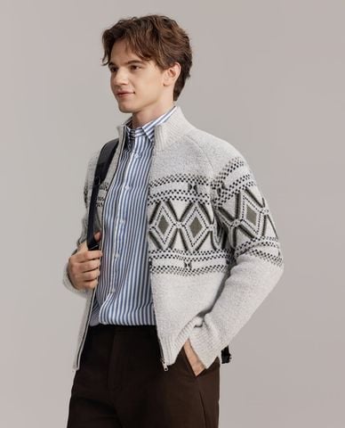  USPA - Áo khoác cardigan nam cổ trụ họa tiết hình học 