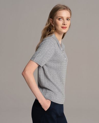  USPA - Áo dệt kim nữ cổ bẻ tay ngắn thêu logo 