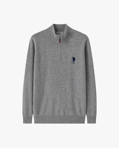  USPA - Áo dệt kim nam tay dài thêu logo khóa kéo 