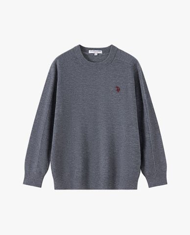  USPA - Áo dệt kim nam cổ tròn tay dài thêu logo 