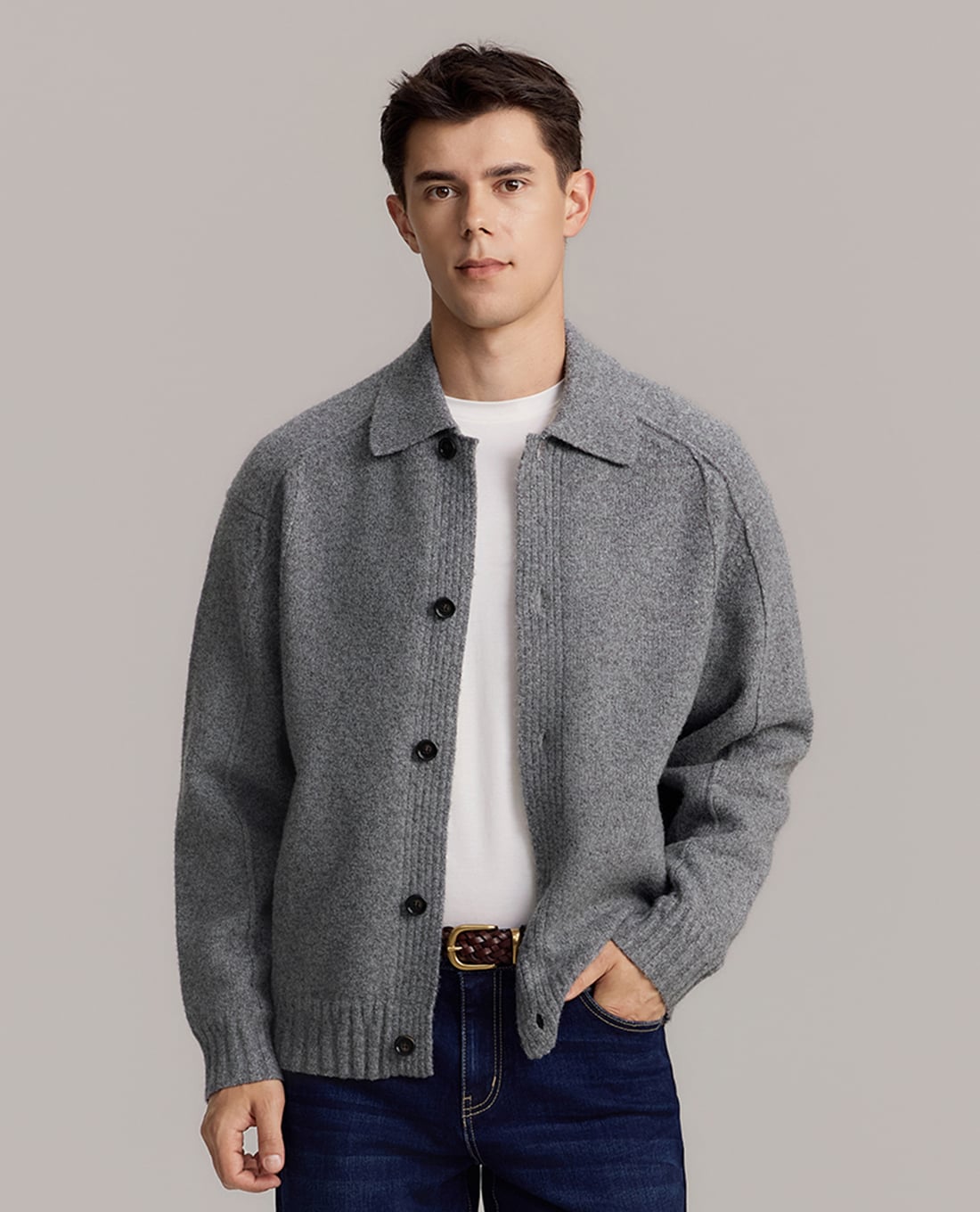 USPA - Áo khoác cardigan nam cổ bẻ tay dài cài nút