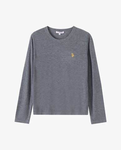  USPA - Áo dệt kim nữ cổ tròn tay dài thêu logo 