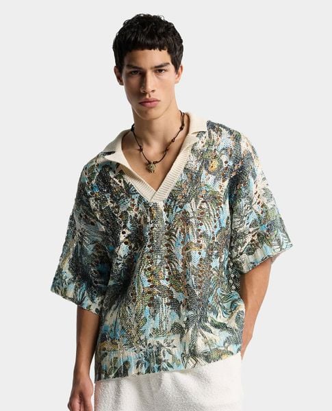  DSQUARED2 - Áo polo nam dệt kim cổ bẻ tay ngắn phối họa tiết 
