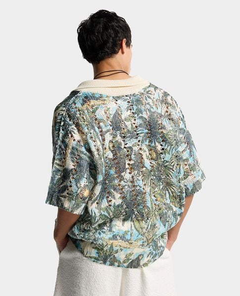  DSQUARED2 - Áo polo nam dệt kim cổ bẻ tay ngắn phối họa tiết 
