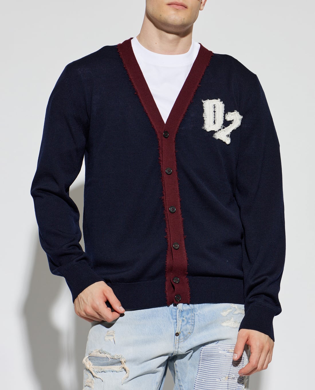 DSQUARED2 - Áo khoác cardigan nam cổ V tay dài thêu logo