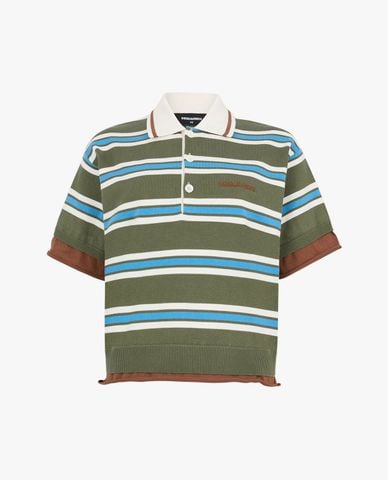  DSQUARED2 - Áo polo nữ dệt kim cổ bẻ tay ngắn kẻ sọc 