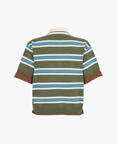  DSQUARED2 - Áo polo nữ dệt kim cổ bẻ tay ngắn kẻ sọc 