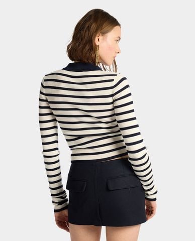  DSQUARED2 - Áo polo nữ dệt kim cổ bẻ tay dài kẻ sọc 