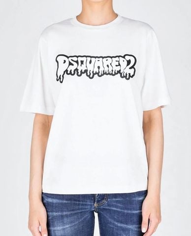  DSQUARED2 - Áo thun nữ cổ tròn tay ngắn in logo 