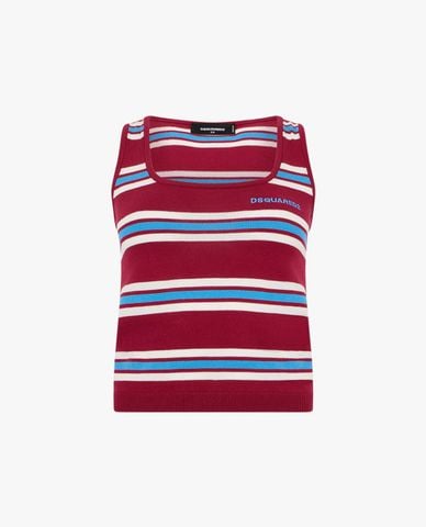  DSQUARED2 - Áo sát nách nữ dệt kim phom ôm kẻ sọc 