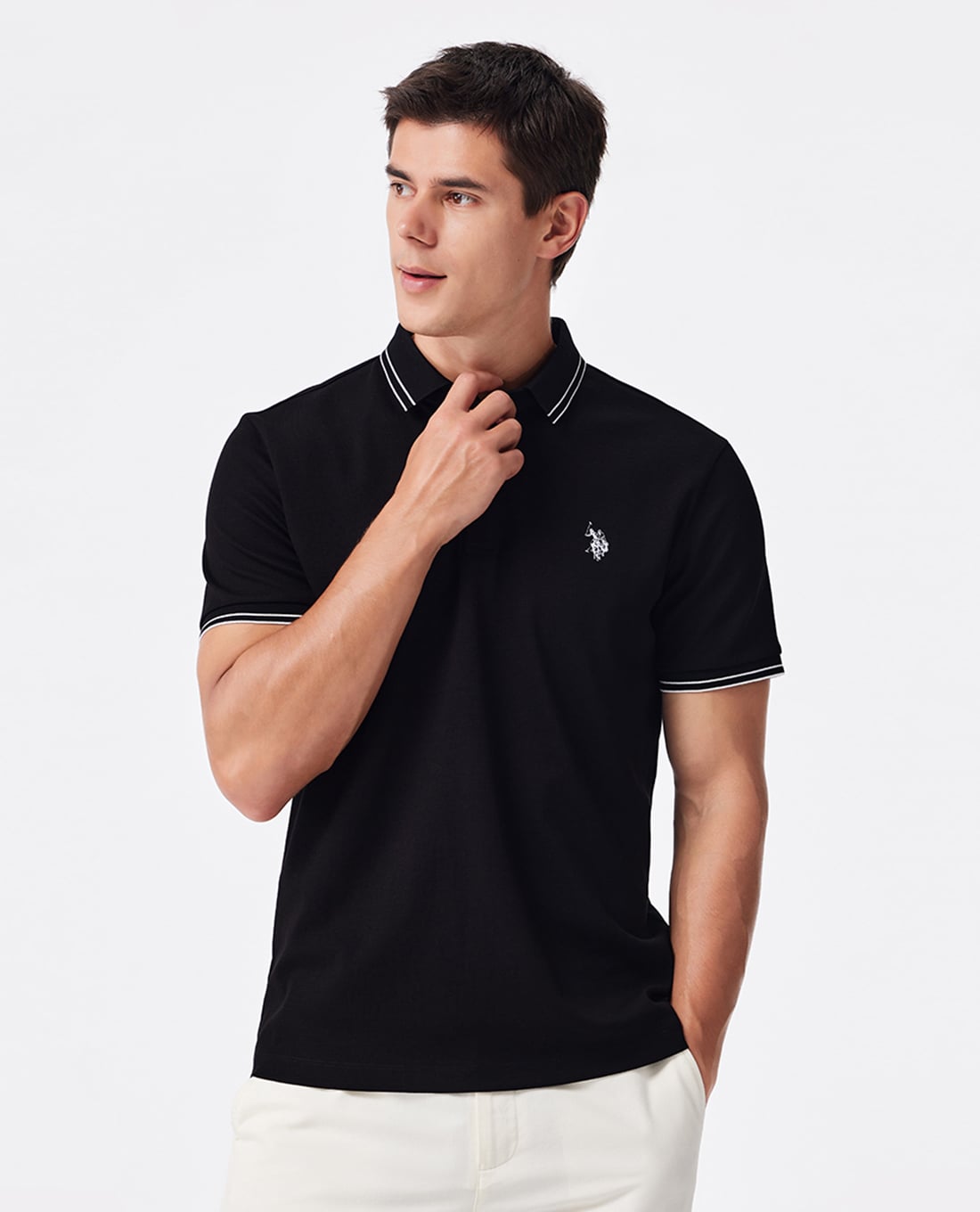 USPA - Áo polo nam tay ngắn phối viền thêu logo