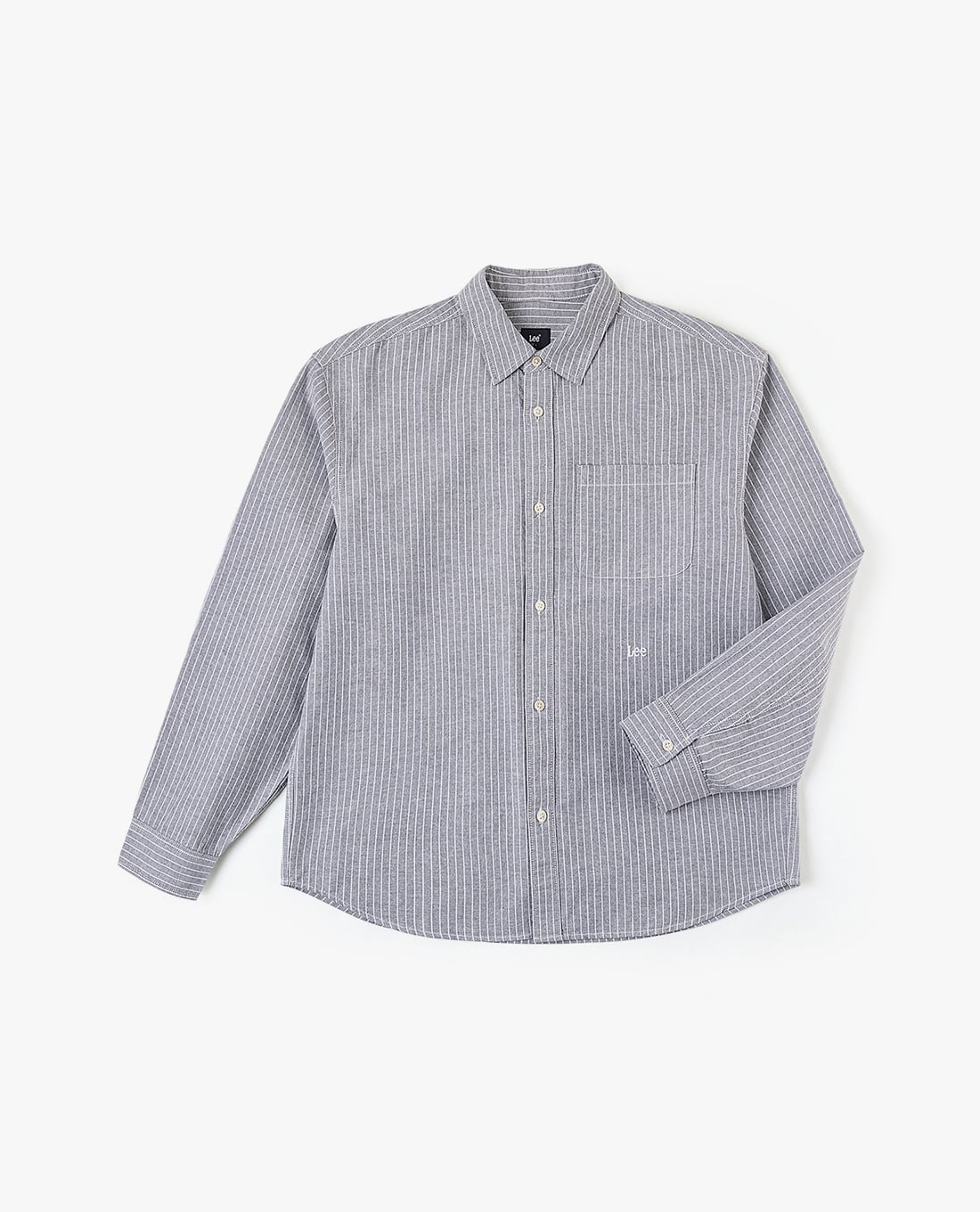 LEE - Áo sơ mi nam cổ bẻ tay dài kẻ sọc thêu logo