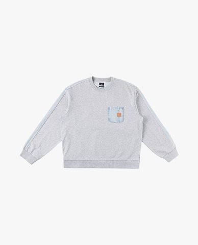  LEE - Áo sweatshirt nam cổ tròn tay dài phối túi denim 