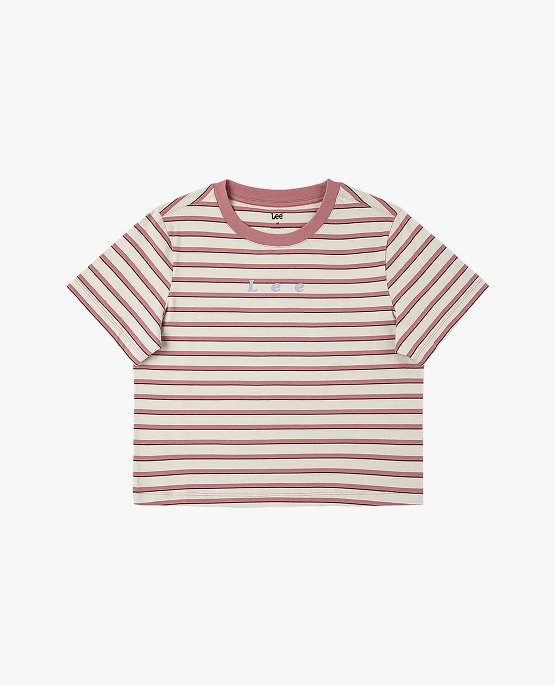 LEE - Áo croptop nữ cổ tròn tay ngắn kẻ sọc