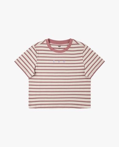  LEE - Áo croptop nữ cổ tròn tay ngắn kẻ sọc 