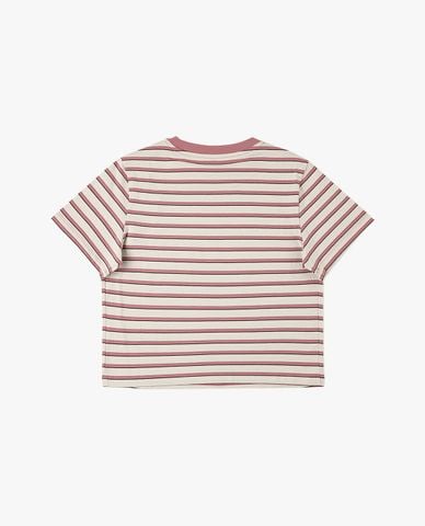  LEE - Áo croptop nữ cổ tròn tay ngắn kẻ sọc 