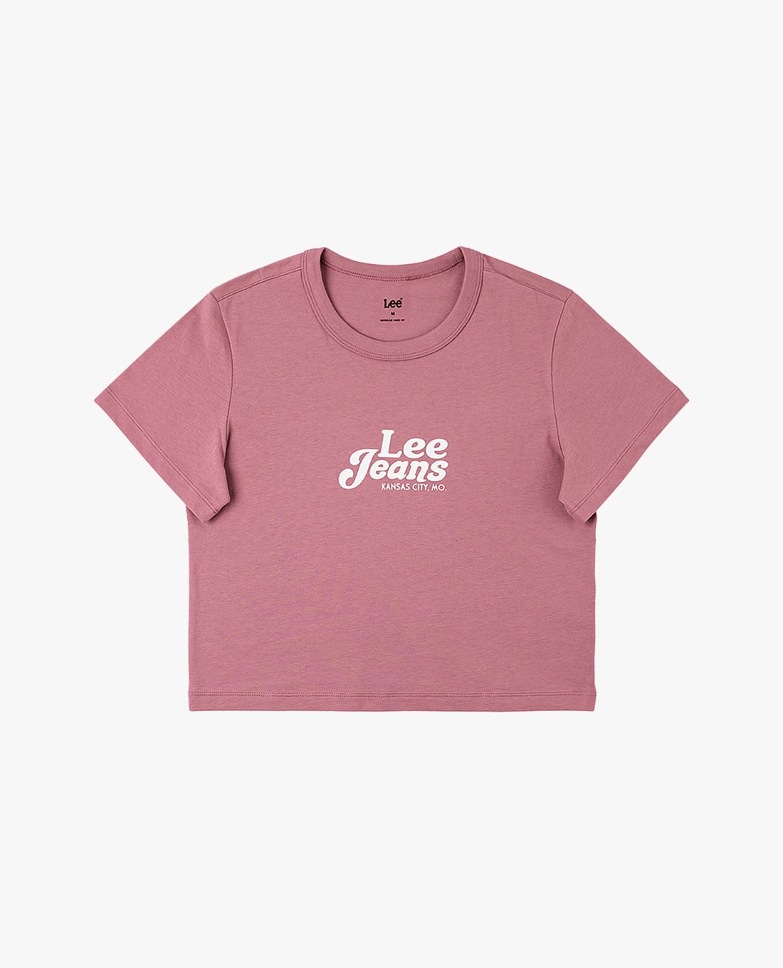 LEE - Áo croptop nữ cổ tròn tay ngắn in logo