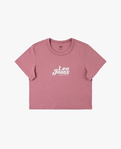  LEE - Áo croptop nữ cổ tròn tay ngắn in logo 