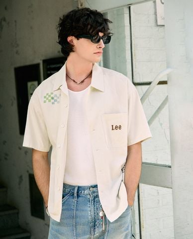 LEE - Áo sơ mi nam cổ bẻ tay ngắn phối họa tiết 