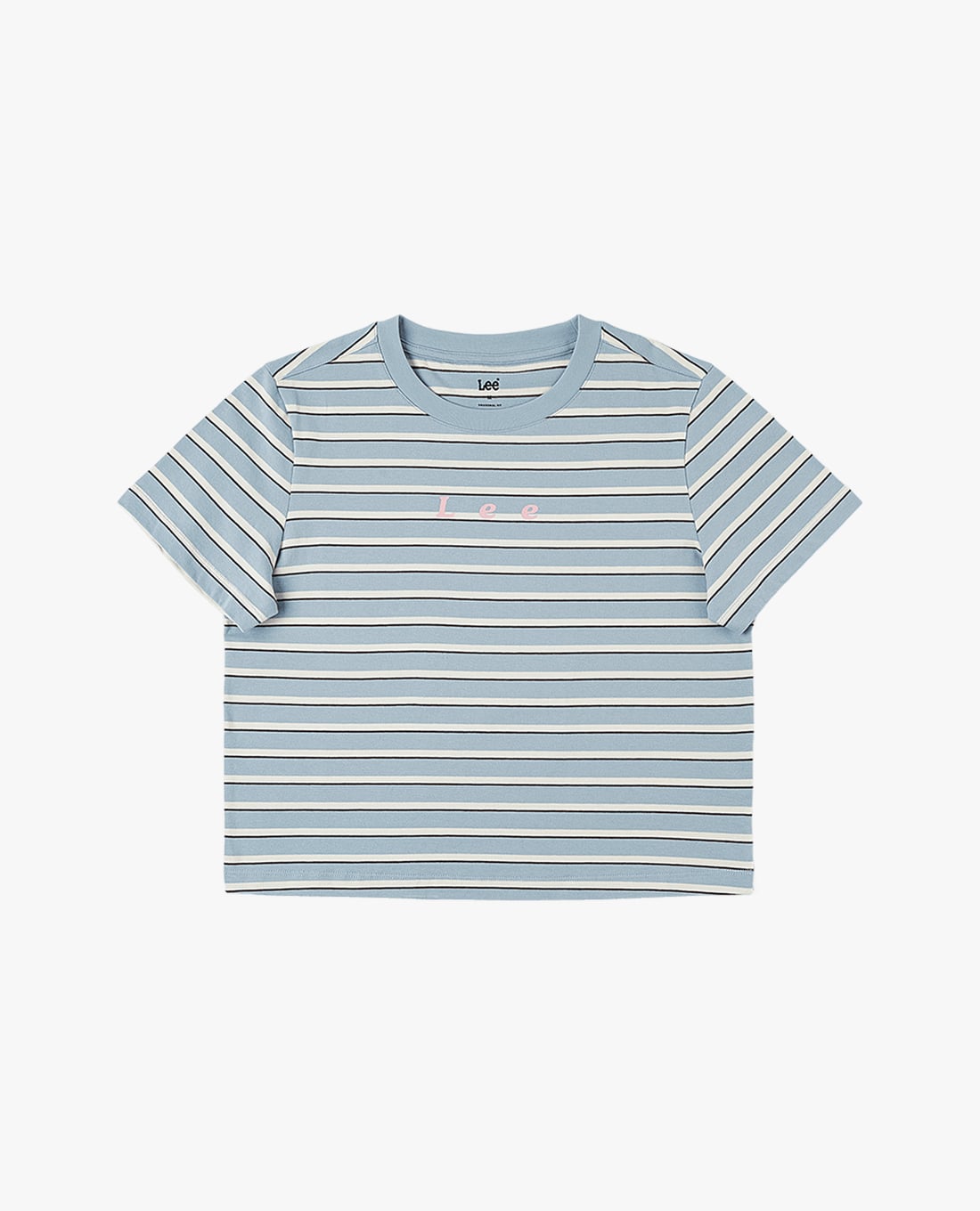 LEE - Áo croptop nữ cổ tròn tay ngắn kẻ sọc