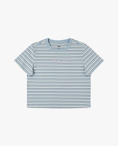  LEE - Áo croptop nữ cổ tròn tay ngắn kẻ sọc 