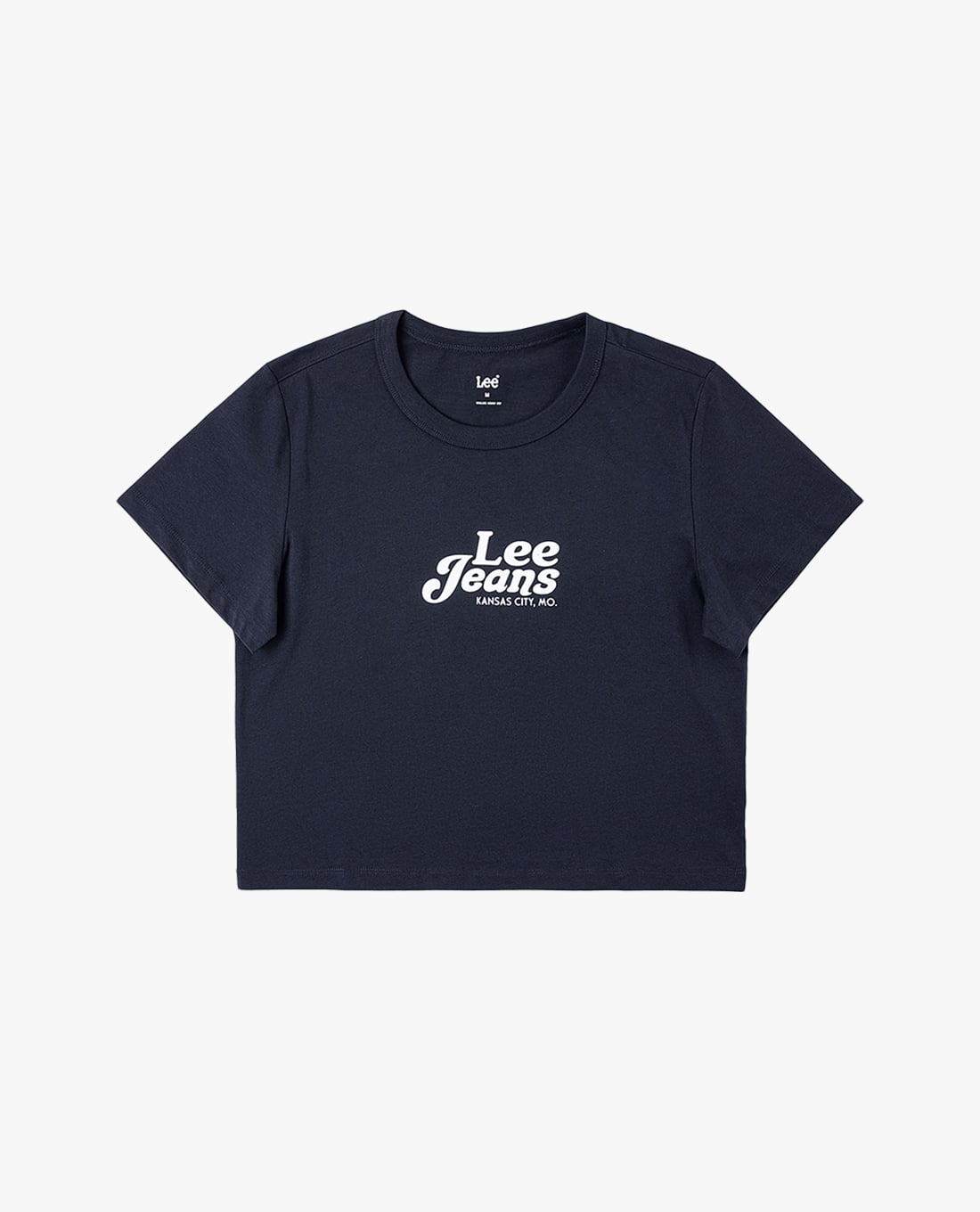 LEE - Áo croptop nữ cổ tròn tay ngắn in logo