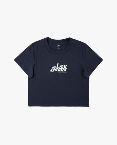 LEE - Áo croptop nữ cổ tròn tay ngắn in logo 