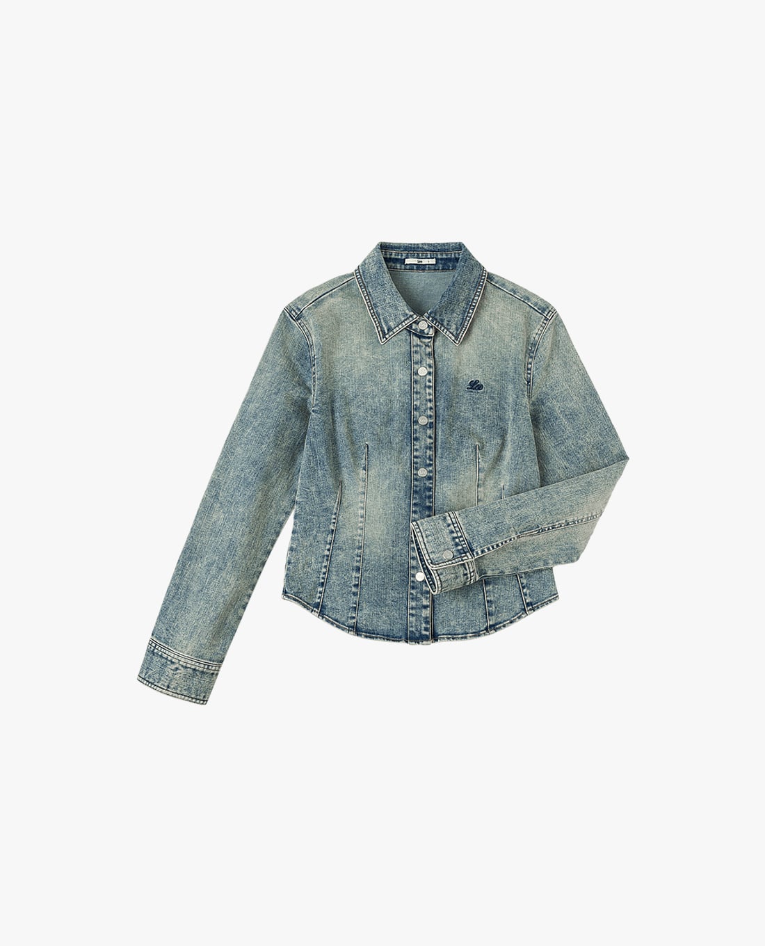 LEE - Áo sơ mi denim nữ cổ bẻ tay dài xếp li