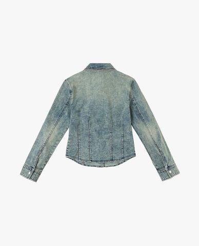  LEE - Áo sơ mi denim nữ cổ bẻ tay dài xếp li 