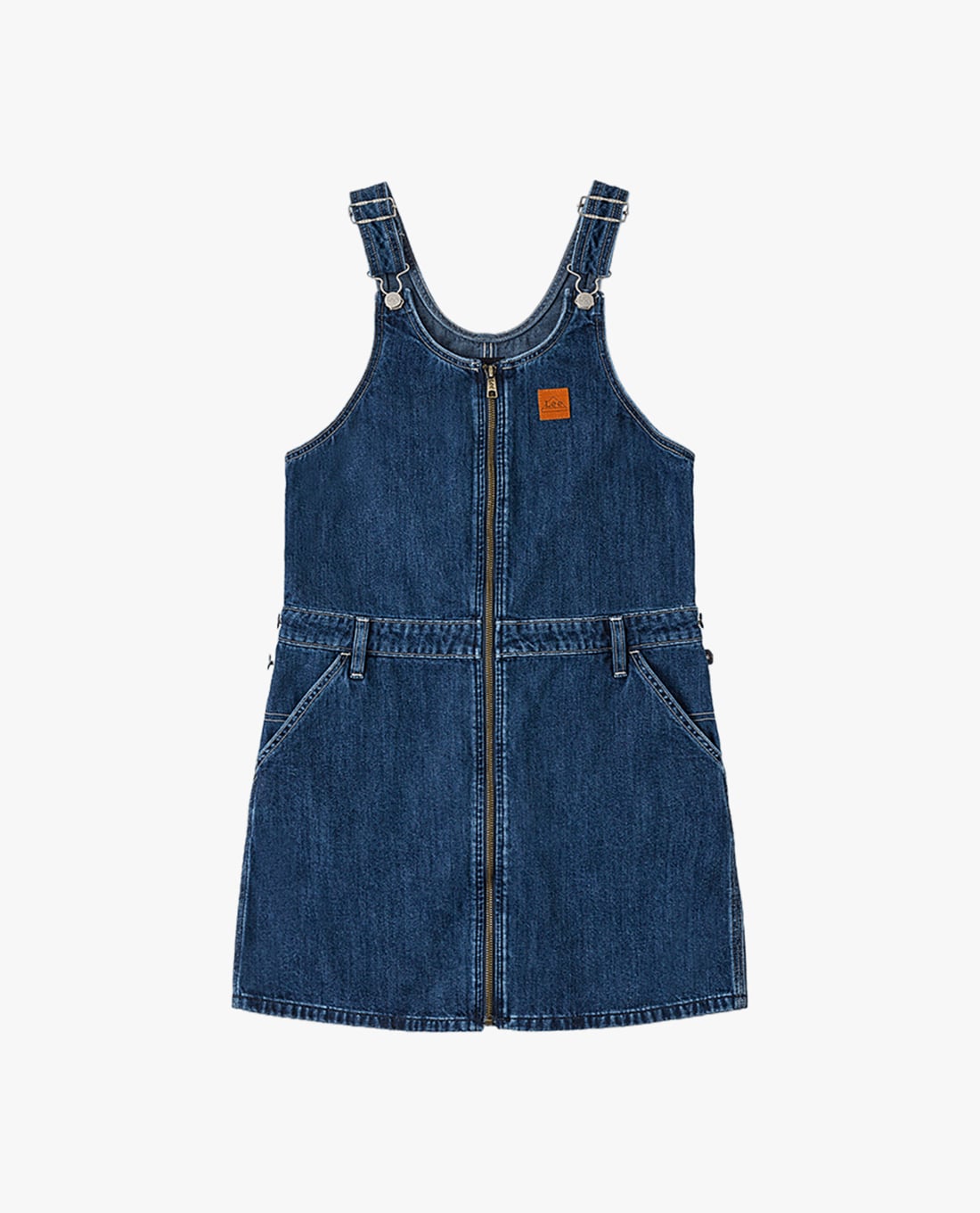 LEE - Đầm yếm denim mini phối khóa kéo zip