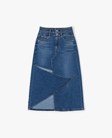  LEE - Chân váy denim midi xẻ tà bất đối xứng 