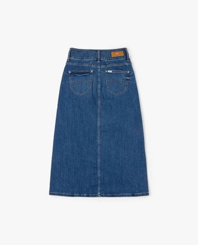  LEE - Chân váy denim midi xẻ tà bất đối xứng 