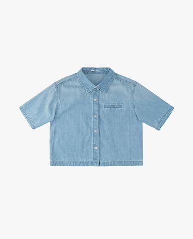  LEE - Áo sơ mi denim nữ tay ngắn phom croptop 