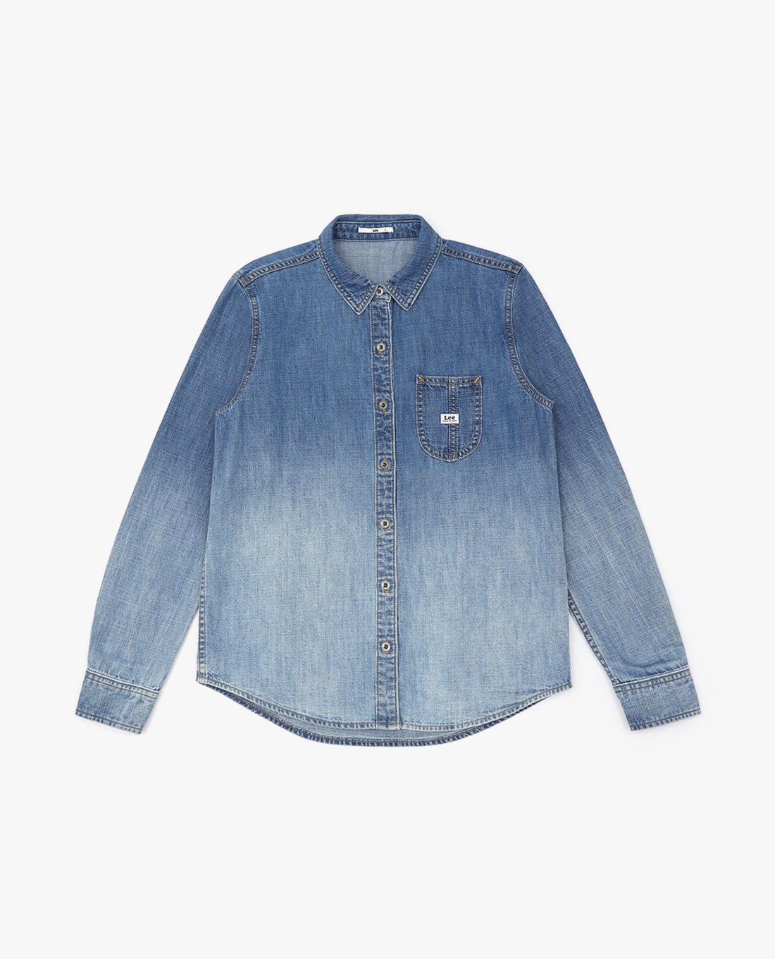 LEE - Áo sơ mi denim nữ cổ bẻ tay dài wash loang