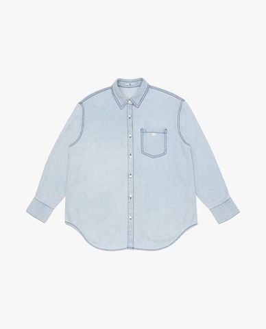  LEE - Áo sơ mi denim nữ cổ bẻ tay dài phối túi 