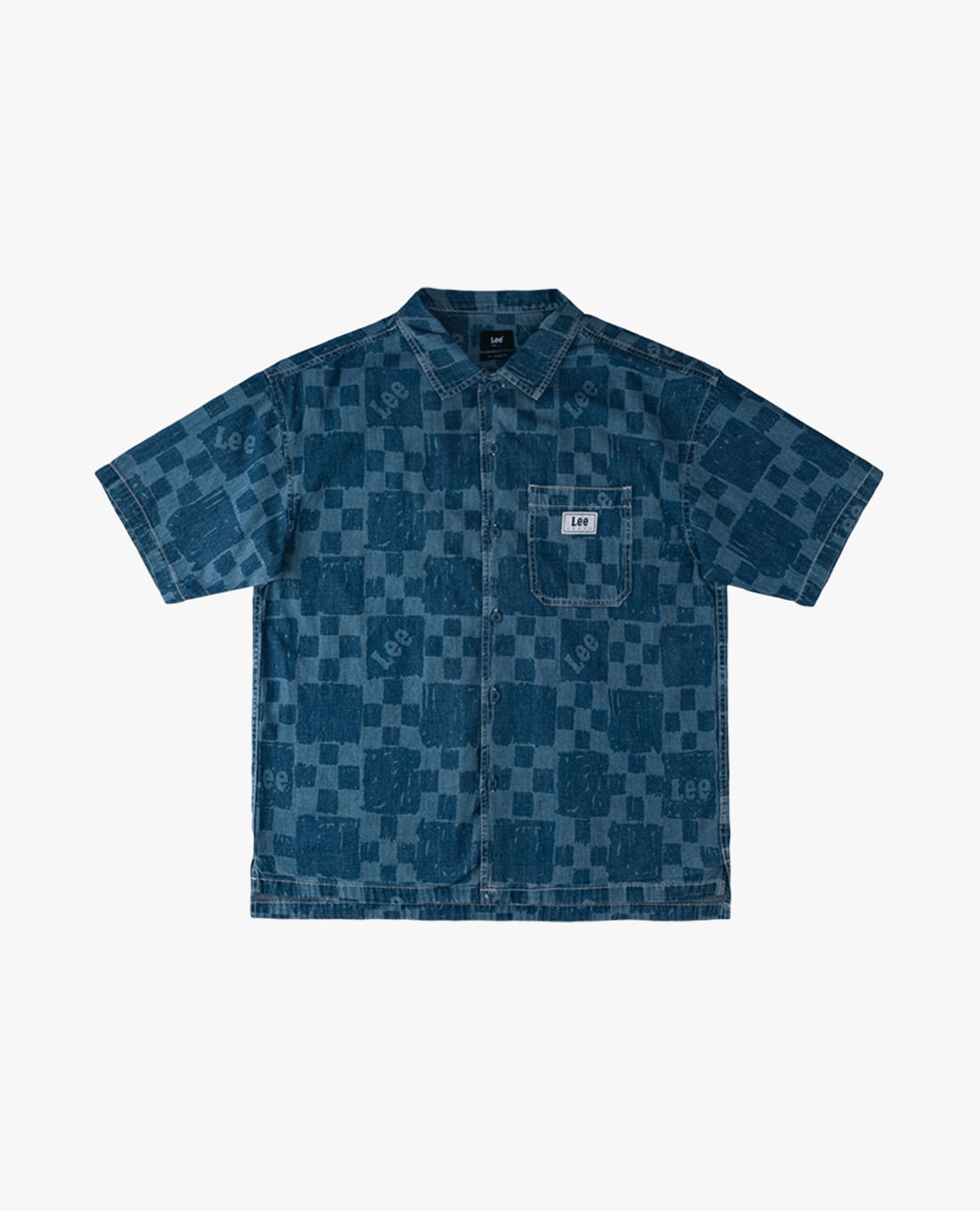 LEE - Áo sơ mi denim nam tay ngắn họa tiết monogram